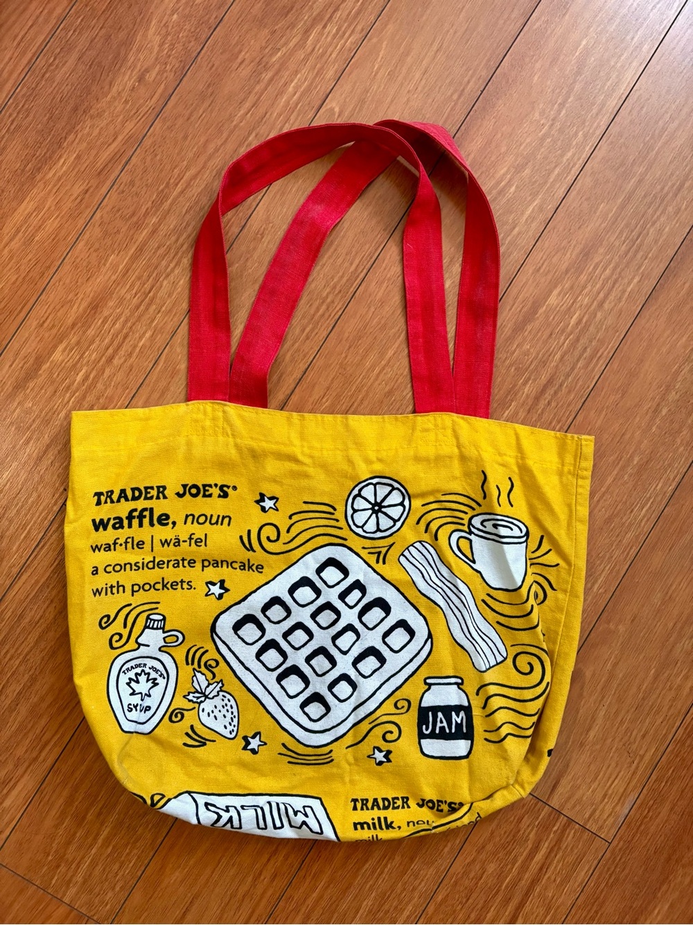Trader Joe's 2010’s Waffle Print Tote with Red Handles